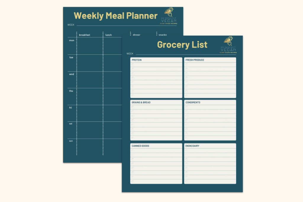 free vegan weekly meal planner and shopping list